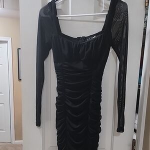 Windsor Black Ruched Long-Sleeve Bodycon Dress